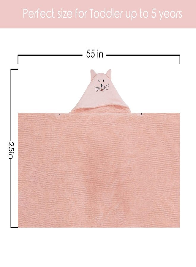 منشفة حمام دورملوني فائقة النعومة بغطاء رأس وبطانة من الفلانيل للأطفال الرضع والصغار، 55 × 25 بوصة، مناشف دافئة ماصة للأطفال (تصميم قطة) - Image 3